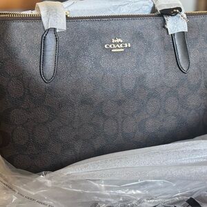 City Tote Bag in Signature Coach Black and Brown